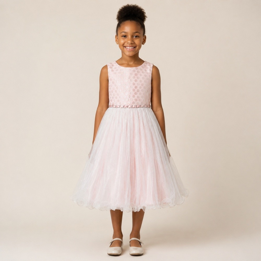 American Princess Girls Size 12 Pink White Polka Dot Tulle Formal Party Dress